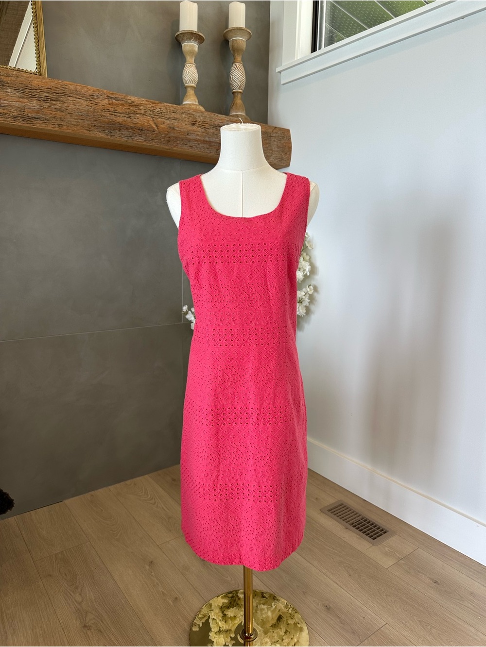 L.L. Bean Pink Eyelet Midi Dress - Picture 2 of 8